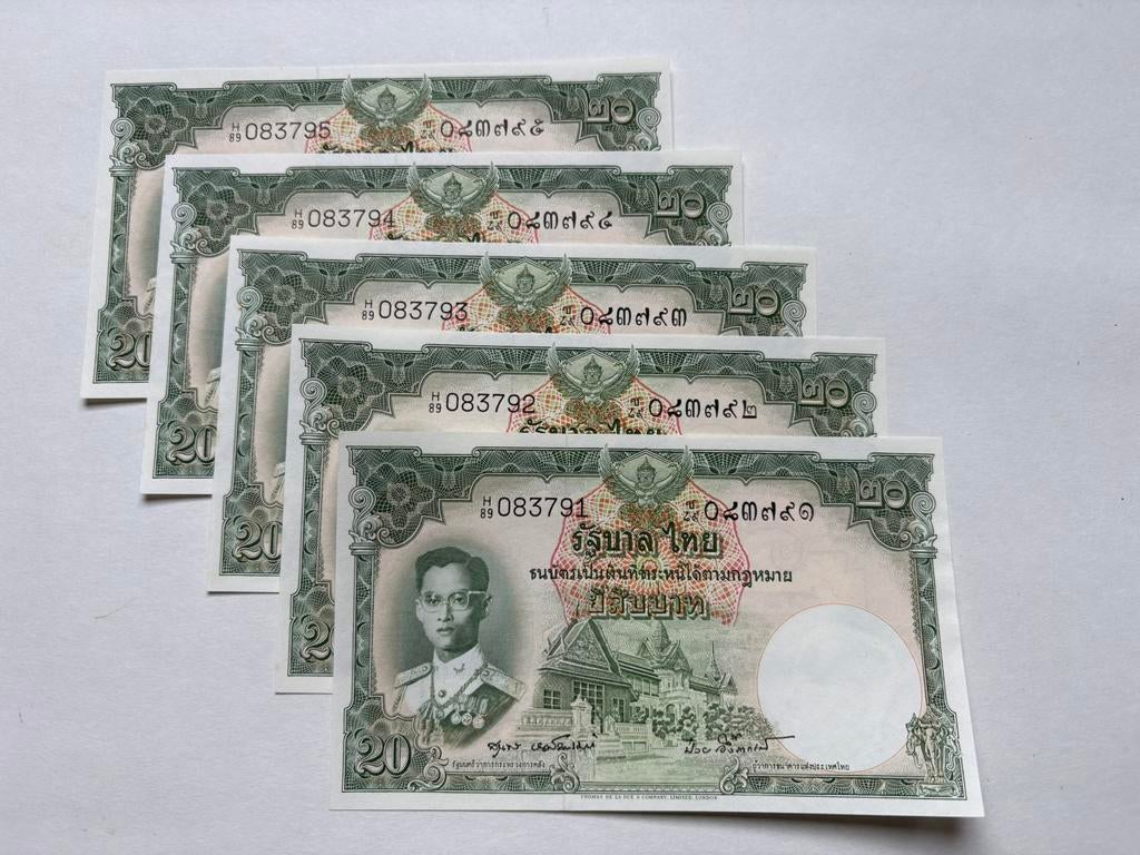 Thailand bankbiljetten 5x 20 Baht serie 9., Ophalen