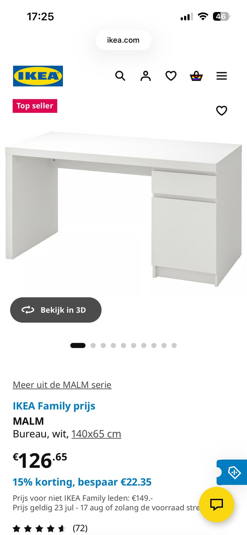 IKEA MALM Bureau Wit - Gebruikt, gratis ophalen, Ophalen, Gebruikt, Met lades, Spaanplaat of MDF