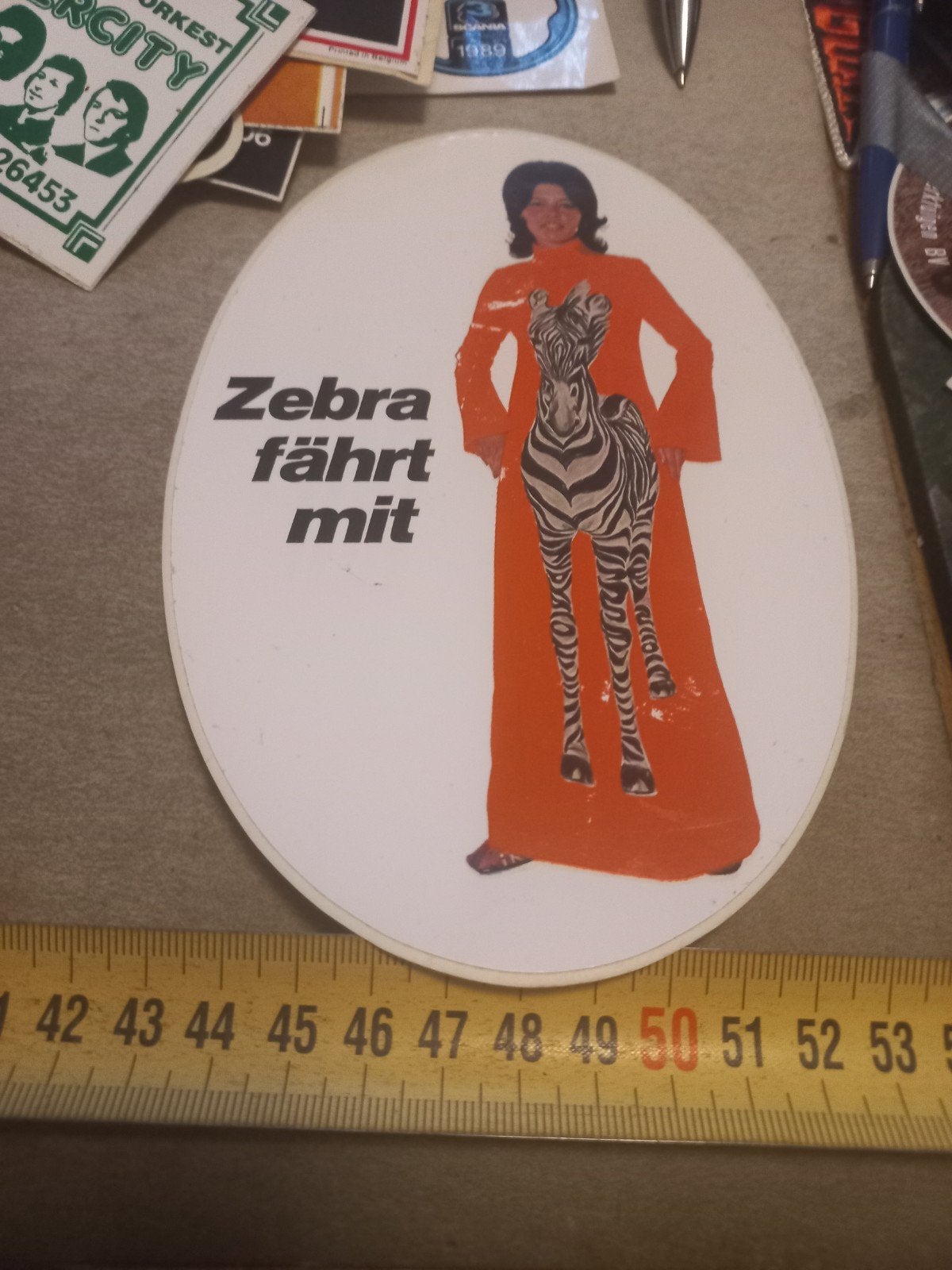 Vintage 'Zebra fährt mit' sticker, Ophalen of Verzenden, Gebruikt, Overige typen