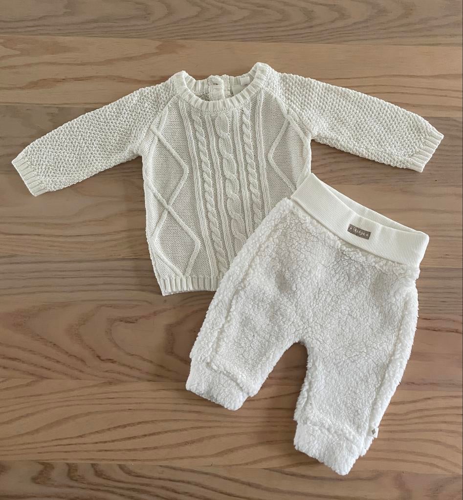 Feetje Witte Gebreide Trui en Teddy Broekje Set Maat 50, Ophalen of Verzenden, Zo goed als nieuw, Jongetje of Meisje, Setje
