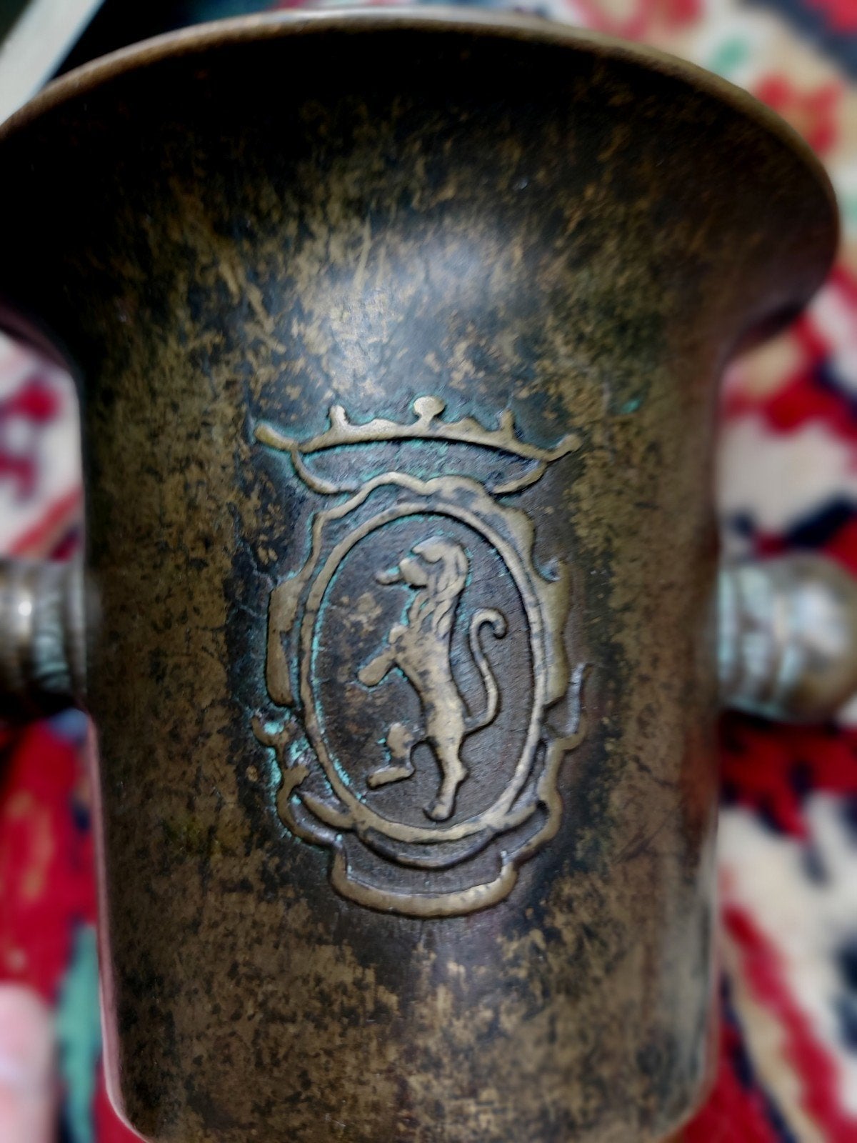 Antieke bronzen vijzel met stamper, Antiek en Kunst, Ophalen of Verzenden, Brons