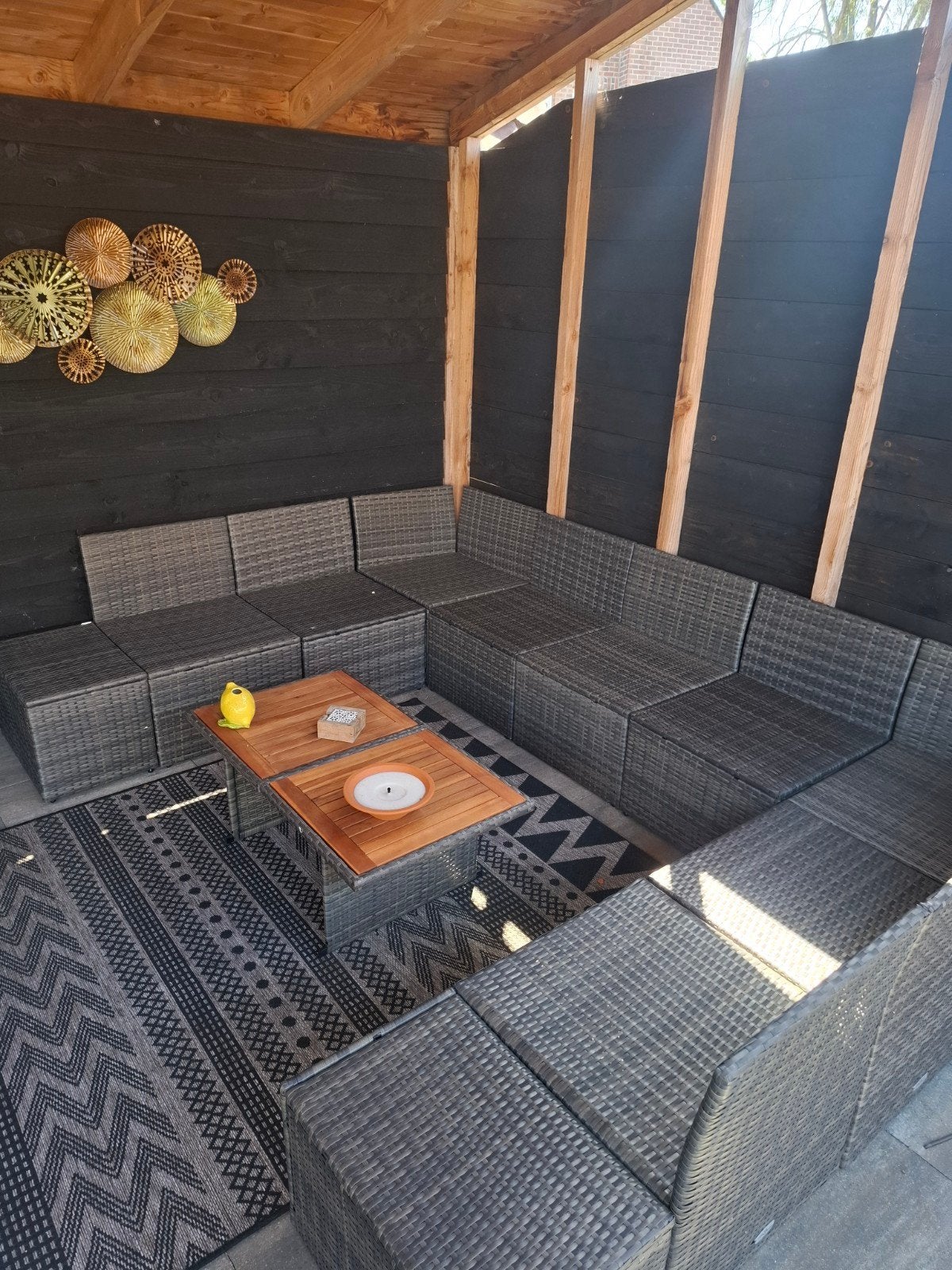 Grote loungeset met kussens en verstelbare tafel, Tuin en Terras, Ophalen of Verzenden, Zo goed als nieuw, Loungeset, Wicker