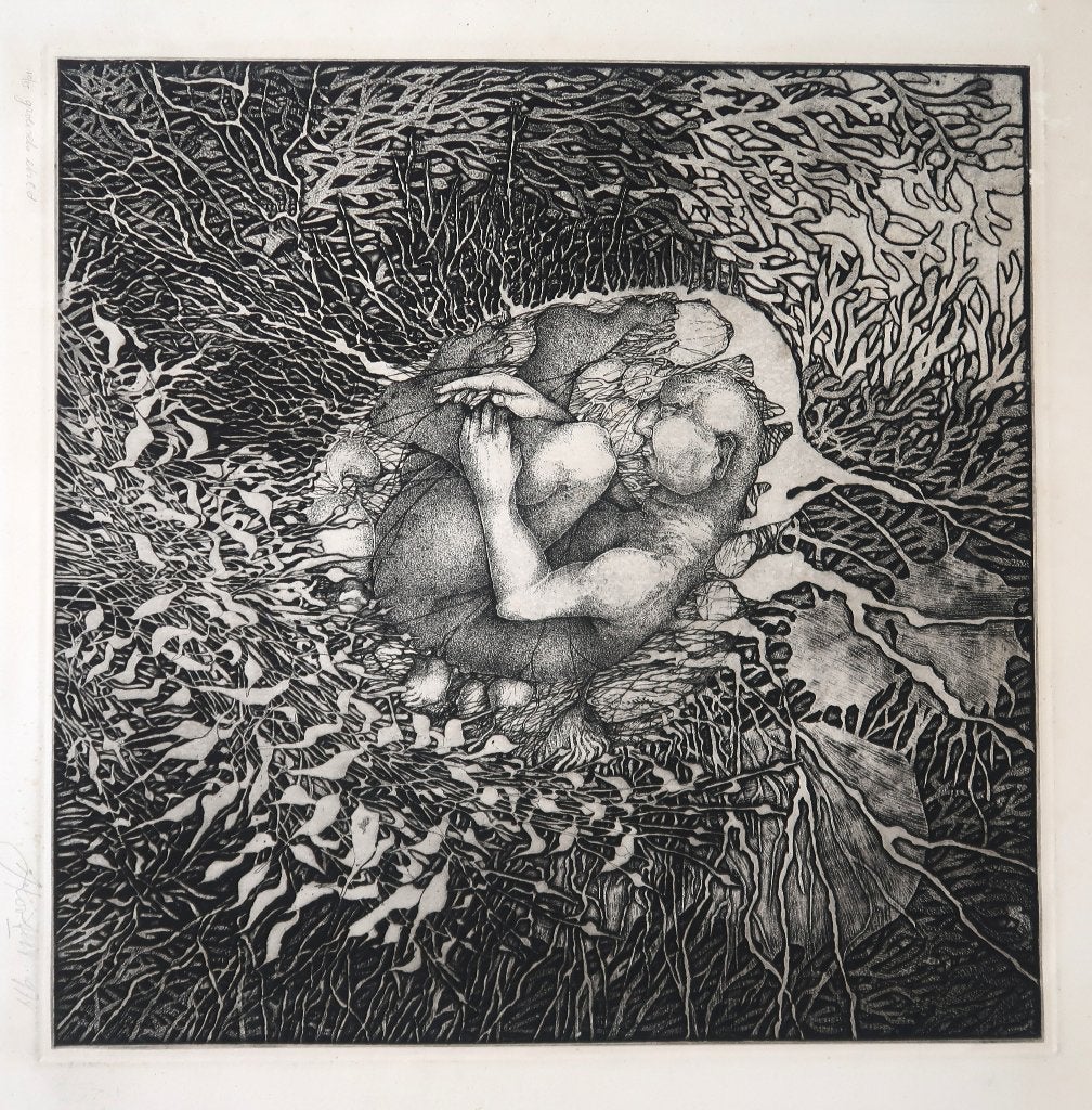Ets JOHN van Kooten 43x43 cm gesigneerd 10/15, Ophalen of Verzenden, Ets, Genummerd