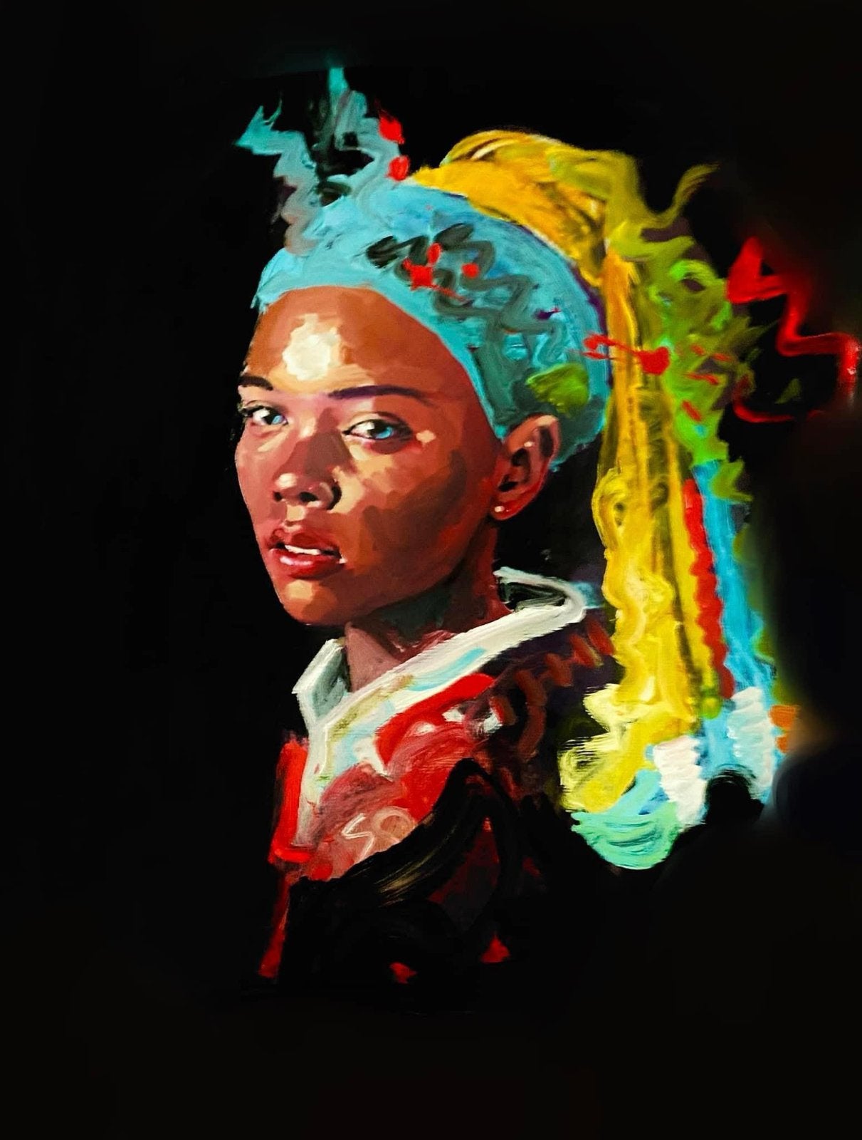 Peter Klashorst - Meisje met de Parel ( 2022) doek 100x90, Antiek en Kunst, Kunst | Schilderijen | Modern, Ophalen, Ingelijst