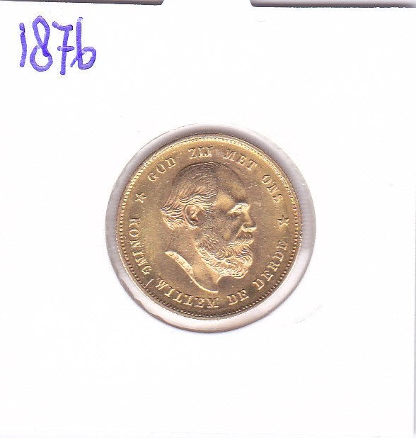 Mooi gouden tientje 1876 Willem 3, Koning Willem III, Losse munt, 10 gulden, Goud
