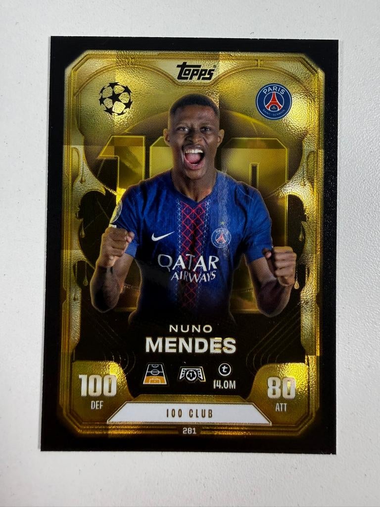 281 Nuno Mendes 100 Club Match Attax Extra 2026, Ophalen of Verzenden, Nieuw, Buitenlandse clubs, Poster, Plaatje of Sticker