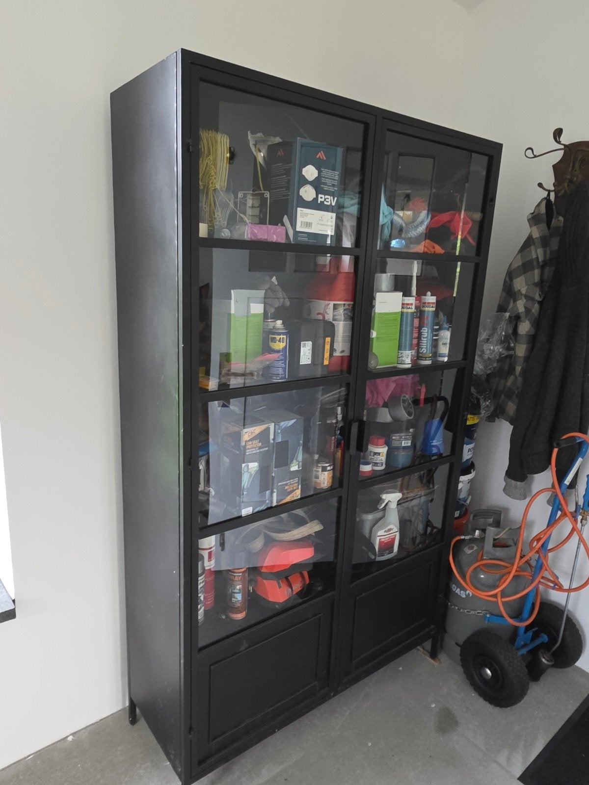 Stalen kast met glazen deuren - exclusief inhoud, Ophalen, 50 tot 100 cm, Glas, 25 tot 50 cm