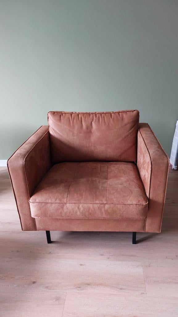 Comfortabele Rodeo fauteuil in cognac kleur, Ophalen, 75 tot 100 cm, Zo goed als nieuw, Stof