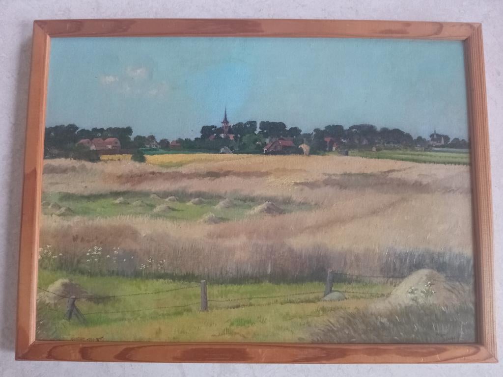 Schilderij, Koudum juli 1945 - Piet Schoen., Antiek en Kunst, Ophalen of Verzenden