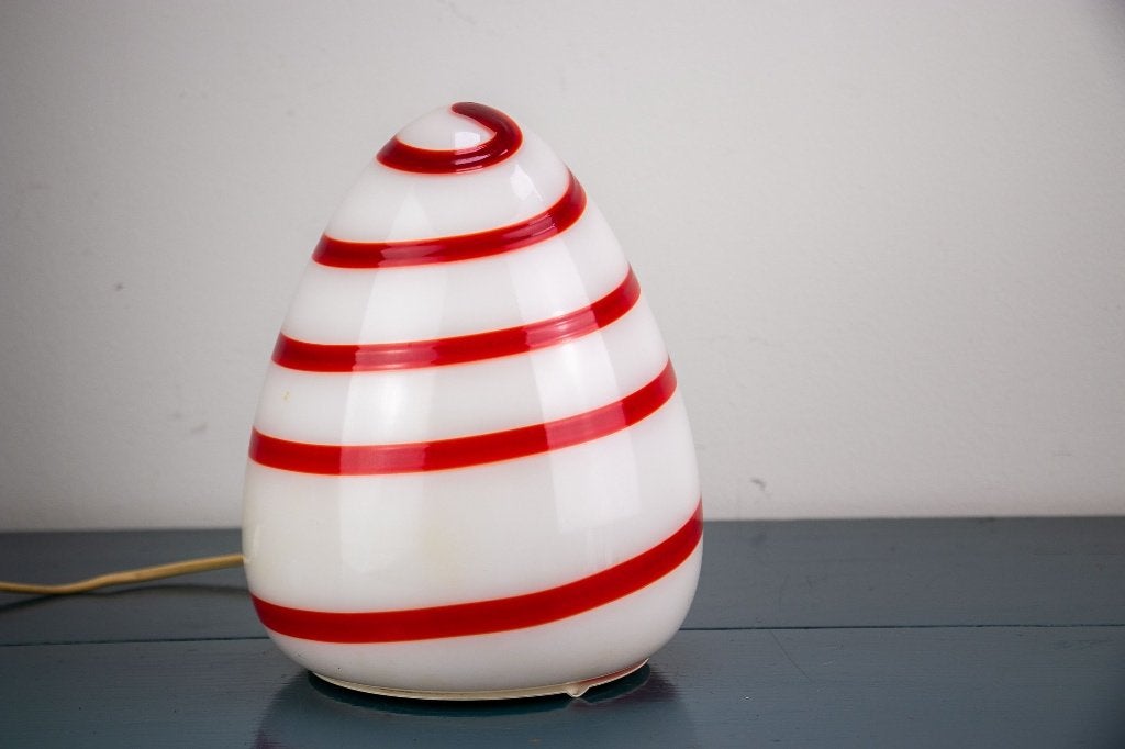 Glazen eilamp jaren 70, rode spiraal, Murano-stijl, Gebruikt, Vintage, 20 cm, Wit