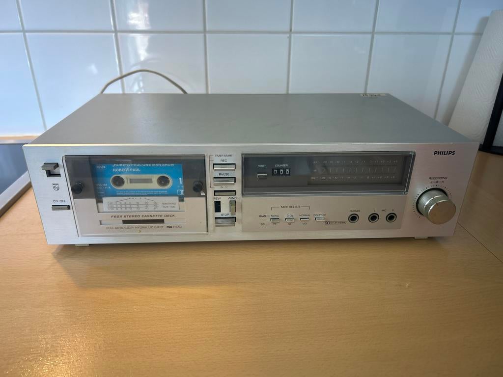Philips F6211 Stereo Cassettedeck - Vintage Audio, Ophalen of Verzenden, Enkel, Philips, Tiptoetsen