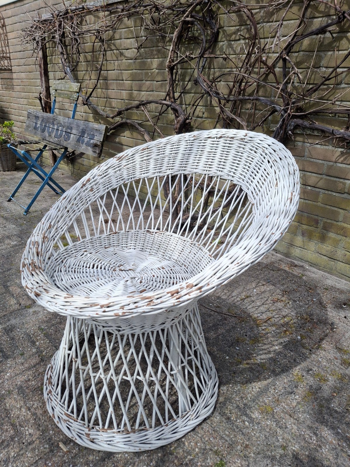 Vintage rotan stoel wit, Ophalen, Gebruikt, Wit, Vintage