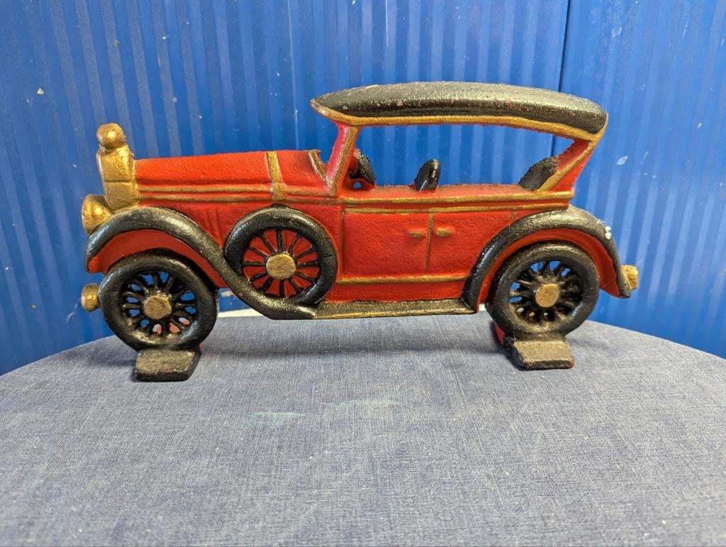 Vintage gietijzeren auto boekensteun/decoratie rood, Ophalen of Verzenden, Gebruikt