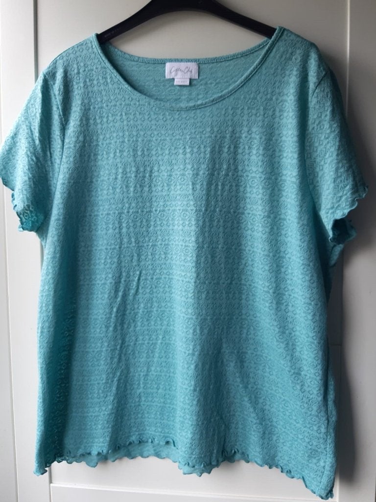 Blauw-groene top met structuur Cotton Club maat XXL, Kleding | Dames, Tops, Blauw, Maat 46/48 (XL) of groter, Nieuw, Ophalen of Verzenden