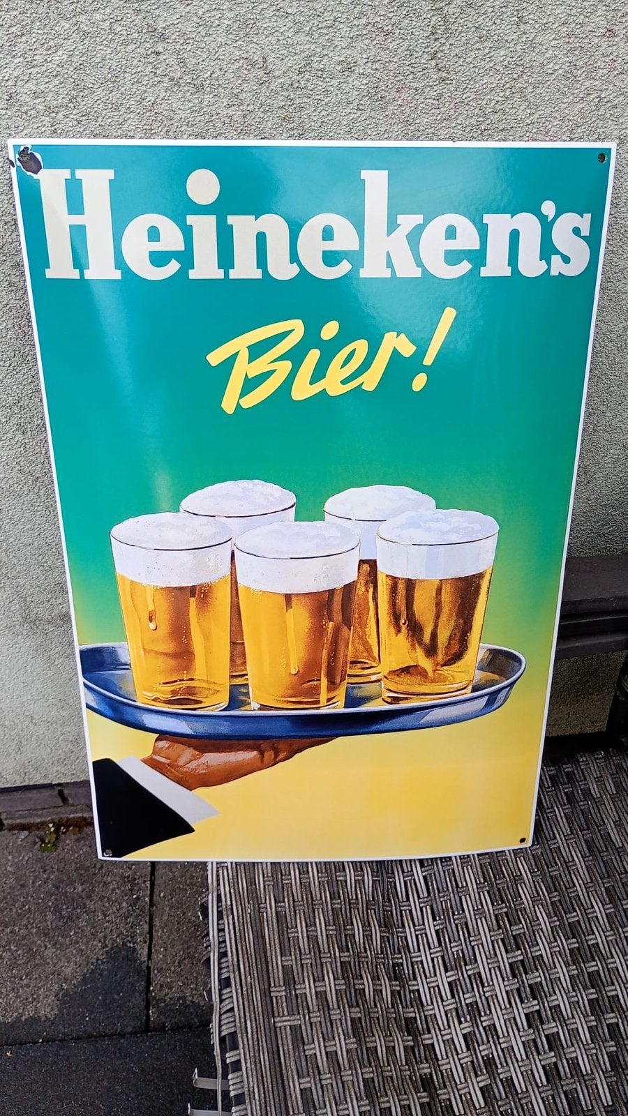 Vintage Heineken's Bier! reclamebord, Ophalen, Metaal, Groen, Gebruikt