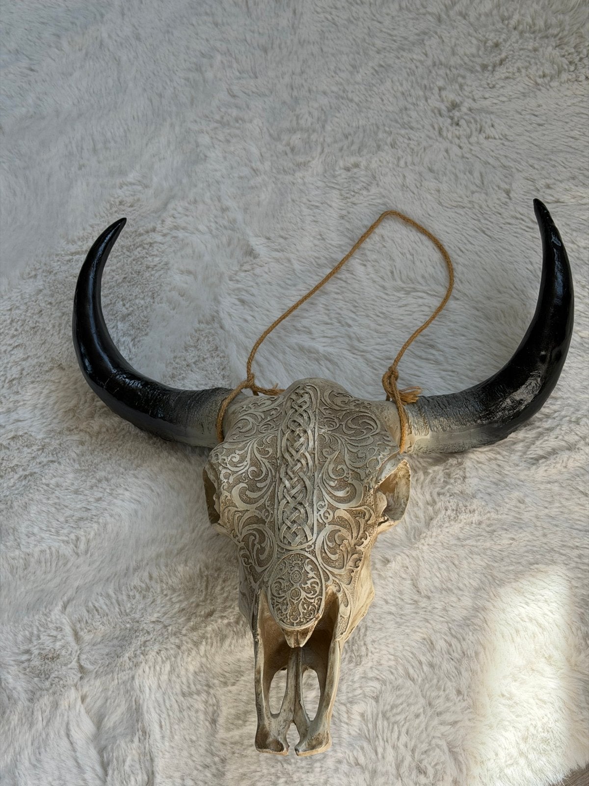 Gegraveerde Buffelschedel Wanddecoratie (Ibiza / Boho stijl), Huis en Inrichting, Woonaccessoires | Wanddecoraties, Ophalen, Zo goed als nieuw