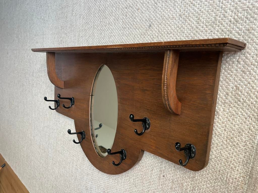 Kapstok met spiegel jaren 20 antiek vintage, Zo goed als nieuw, Minder dan 100 cm, Hout, Ophalen