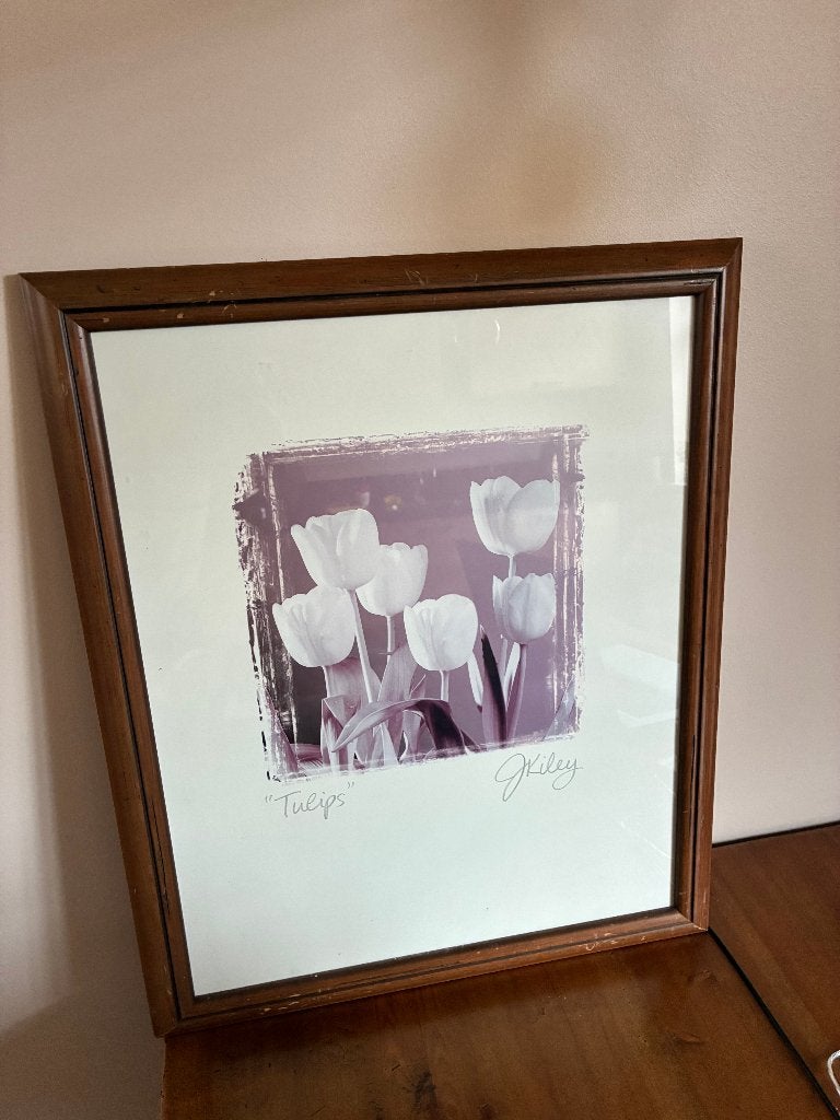 Licht bruine Houten Lijst met Poster Tulpen 45x56 cm € 5,00, Ophalen of Verzenden, Gebruikt