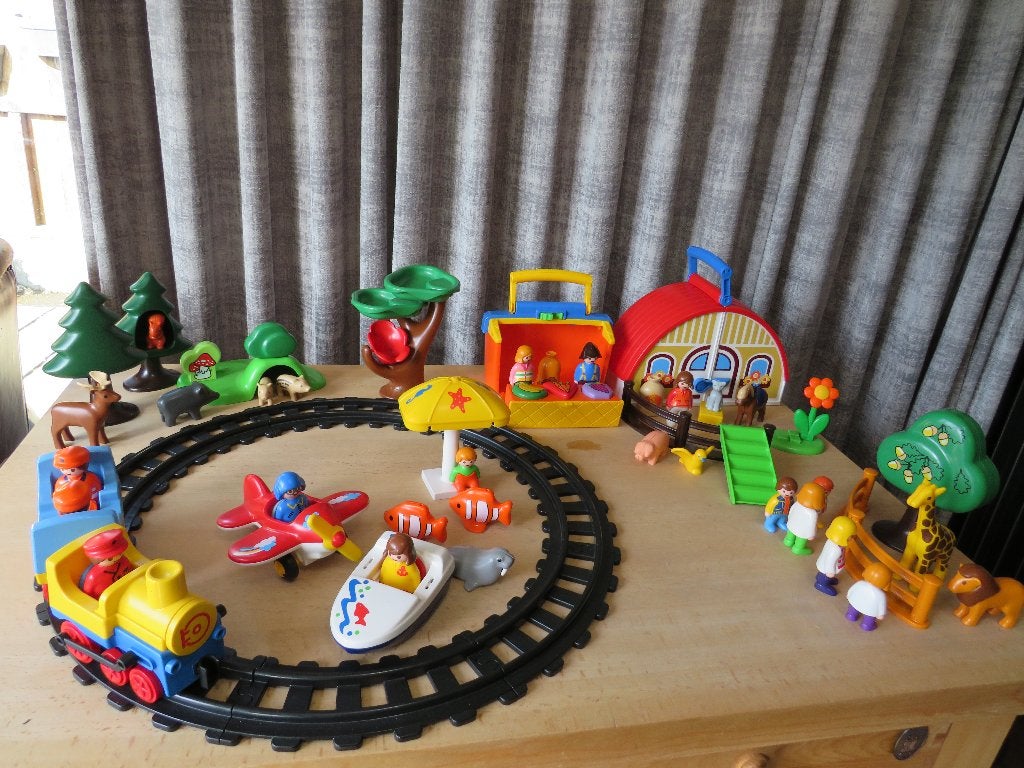 Playmobil 1.2.3. bos, Treinbaan, bootje Boerderij Dierentuin, Kinderen en Baby's, Complete set, Overige typen, 1.2.3, Ophalen of Verzenden