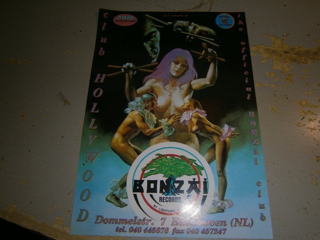 Club Hollywood Eindhoven – Bonzai Records – Full‑color flyer, Ophalen, Rechthoekig Staand, A4 of kleiner, Zo goed als nieuw