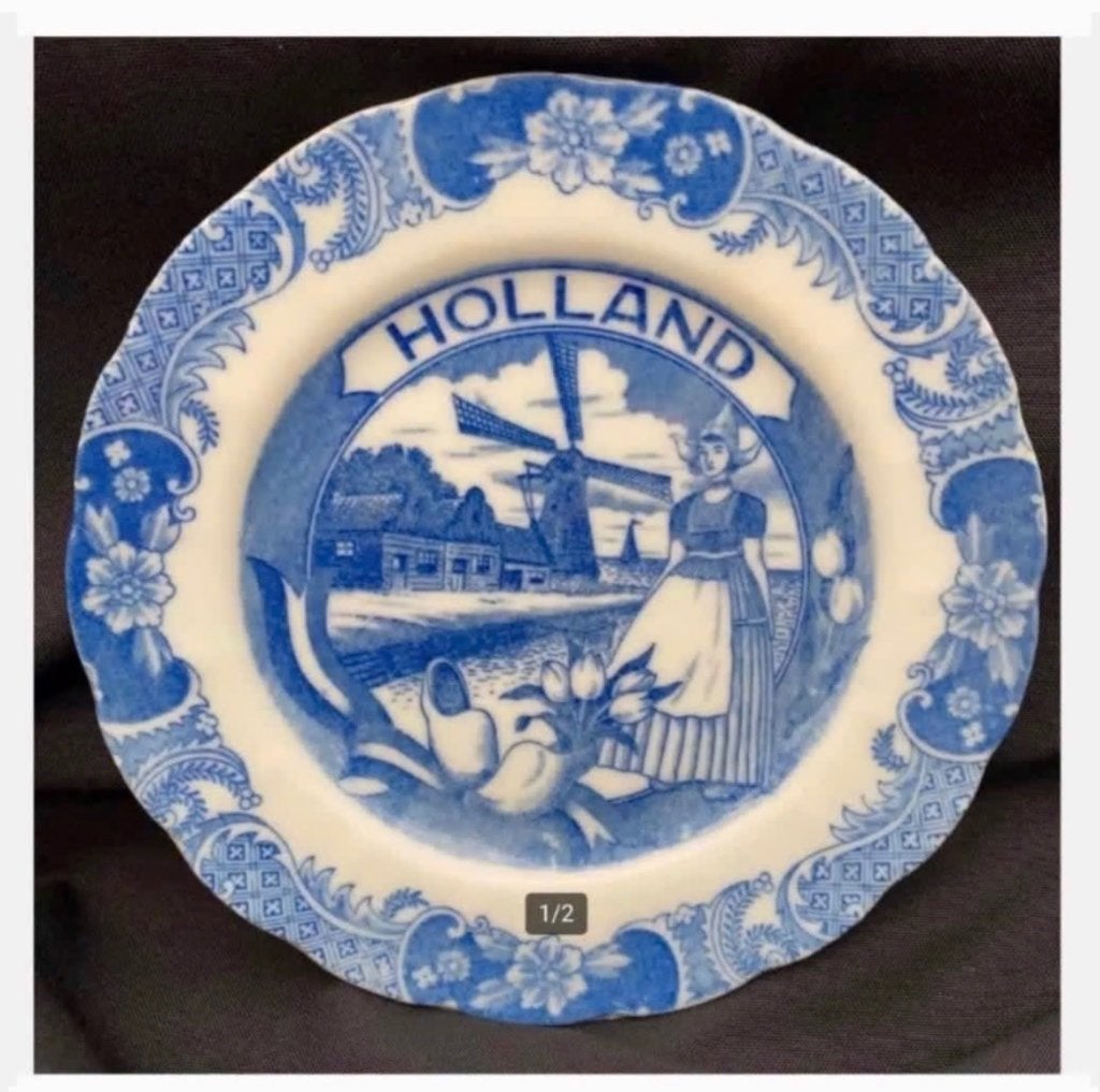 Porselein Holland bordje, boerin, molen, doorsnede 18,5 cm, Ophalen of Verzenden