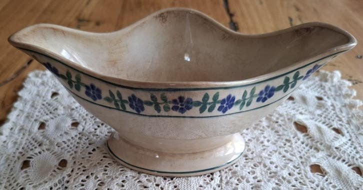 Franse brocante beboterde sauskom, blauwe bloemetjes, Antiek en Kunst, Ophalen of Verzenden