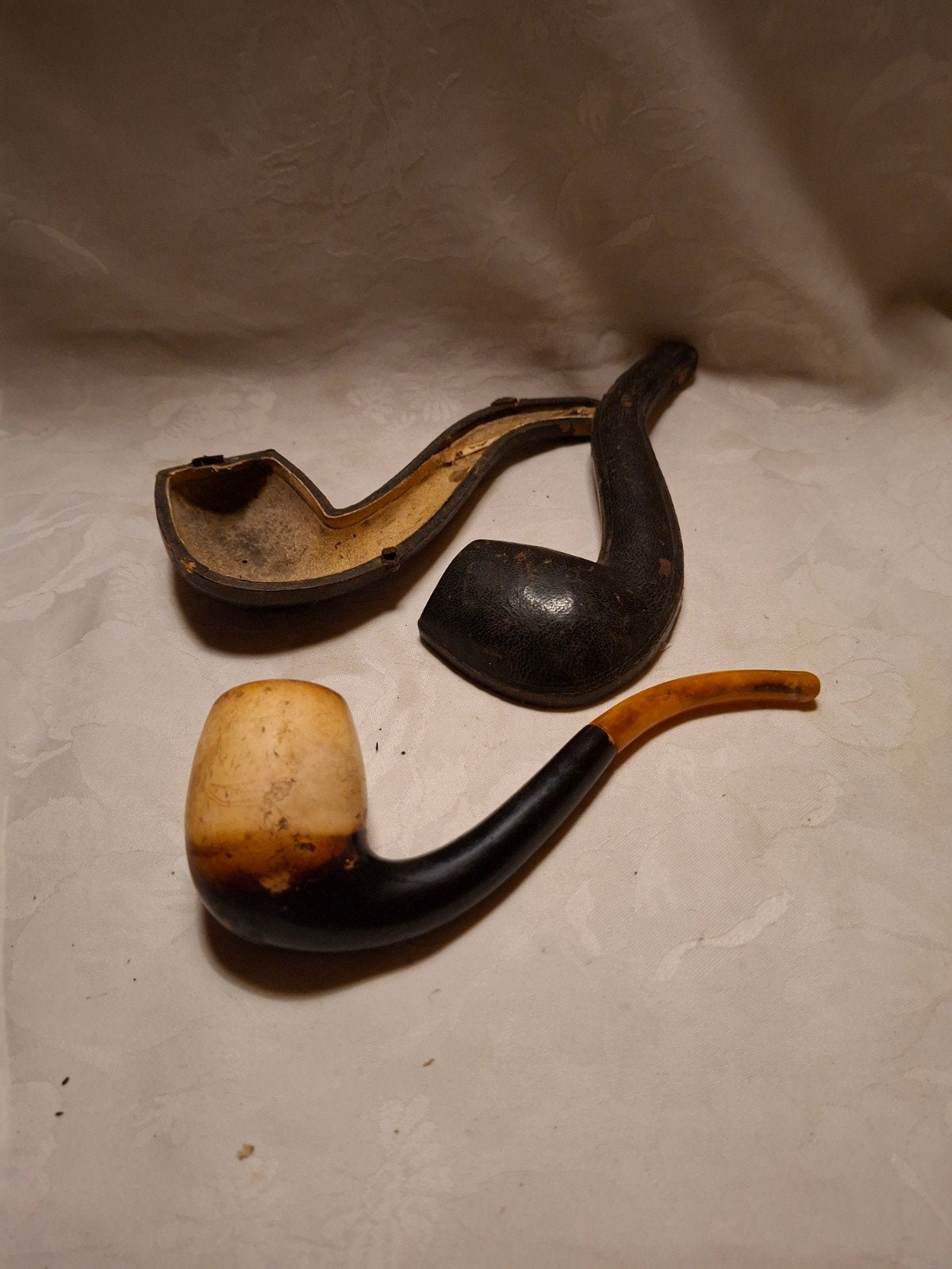 Hele oude antieke tabakspijp 18 cm met leren hoes, Verzenden, Gebruikt, (Water)pijp