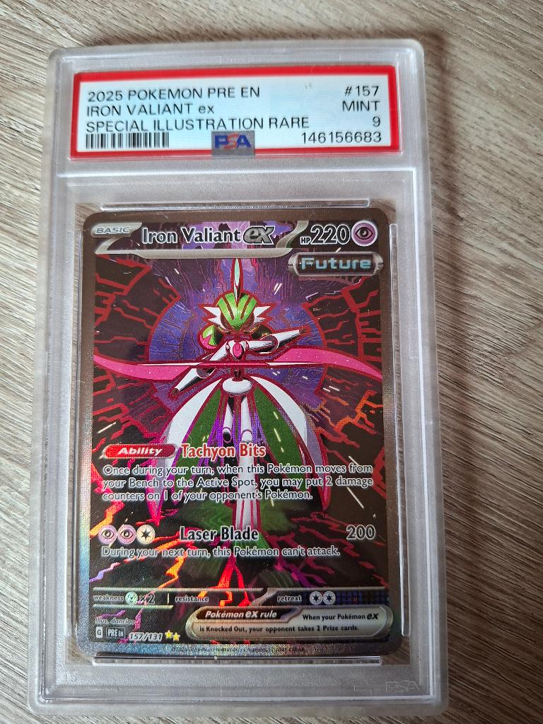 Pokemon Iron Valiant EX PSA 9 PRE-157, Ophalen of Verzenden, Zo goed als nieuw, Losse kaart, Foil