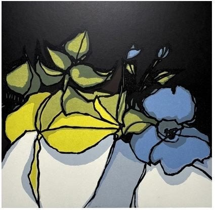 Fon Klement (1930) Boardsnede " Les Fleurs " Ges Gen Ged, Linosnede, Ophalen of Verzenden, Dieren en Natuur, Gelimiteerde oplage