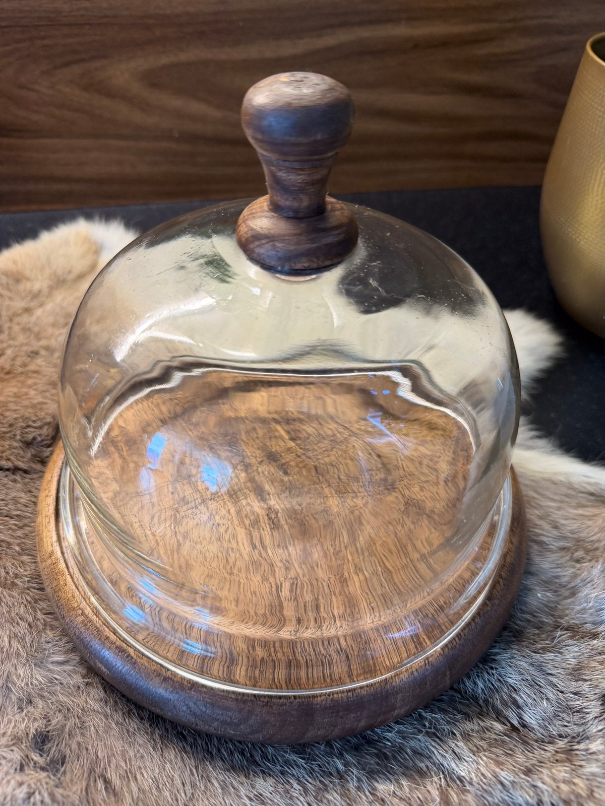 Houten Serveerstolp met Glazen Cloche, Velleitie Stijl, Ophalen of Verzenden, Zo goed als nieuw