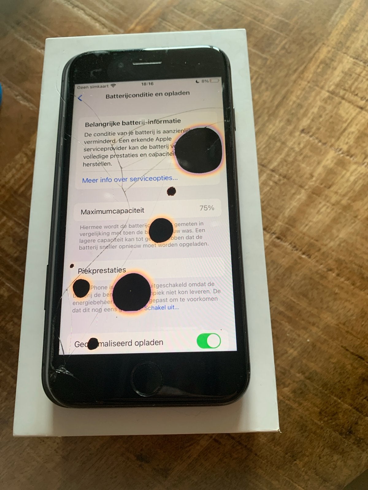 iPhone 8Zwart - Gebarsten scherm, lage batterijconditie, Telecommunicatie, Mobiele telefoons | Apple iPhone, Zwart, Ophalen of Verzenden
