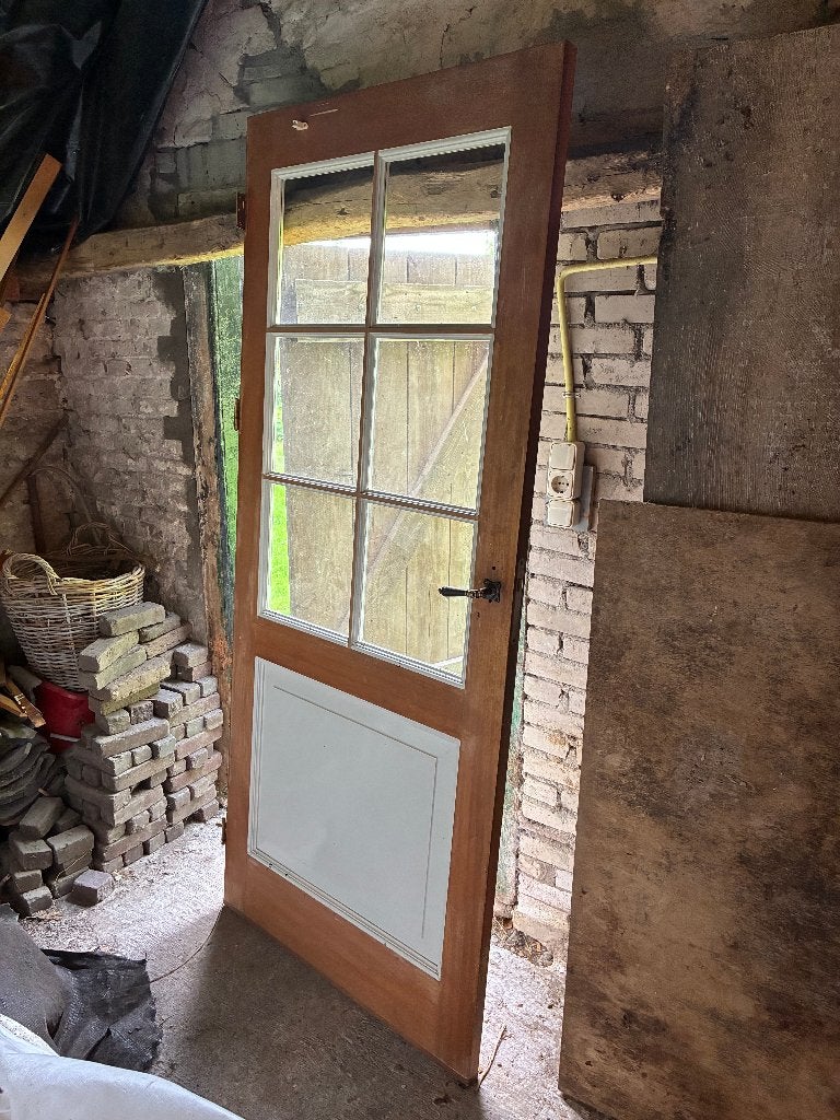 Mooie authentieke boerderijdeur met glas, Doe-het-zelf en Verbouw, Ophalen, Gebruikt, 80 tot 100 cm, Binnendeur