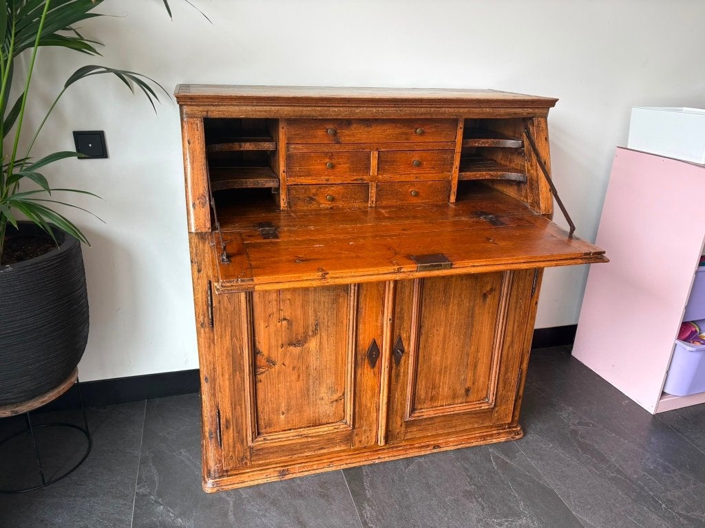 Vintage secretaire met schrijfblad, Ophalen, Gebruikt, Antiek / landelijk / brocante