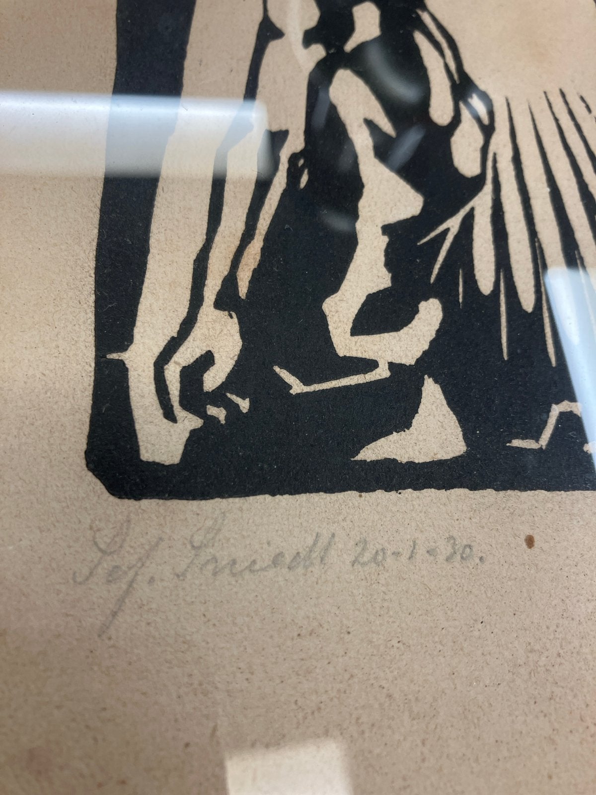 Houtsnede Sef Sniedt uit 1930 in expressionistische stijl, 30 cm, Religie, Ophalen of Verzenden, Houtsnede