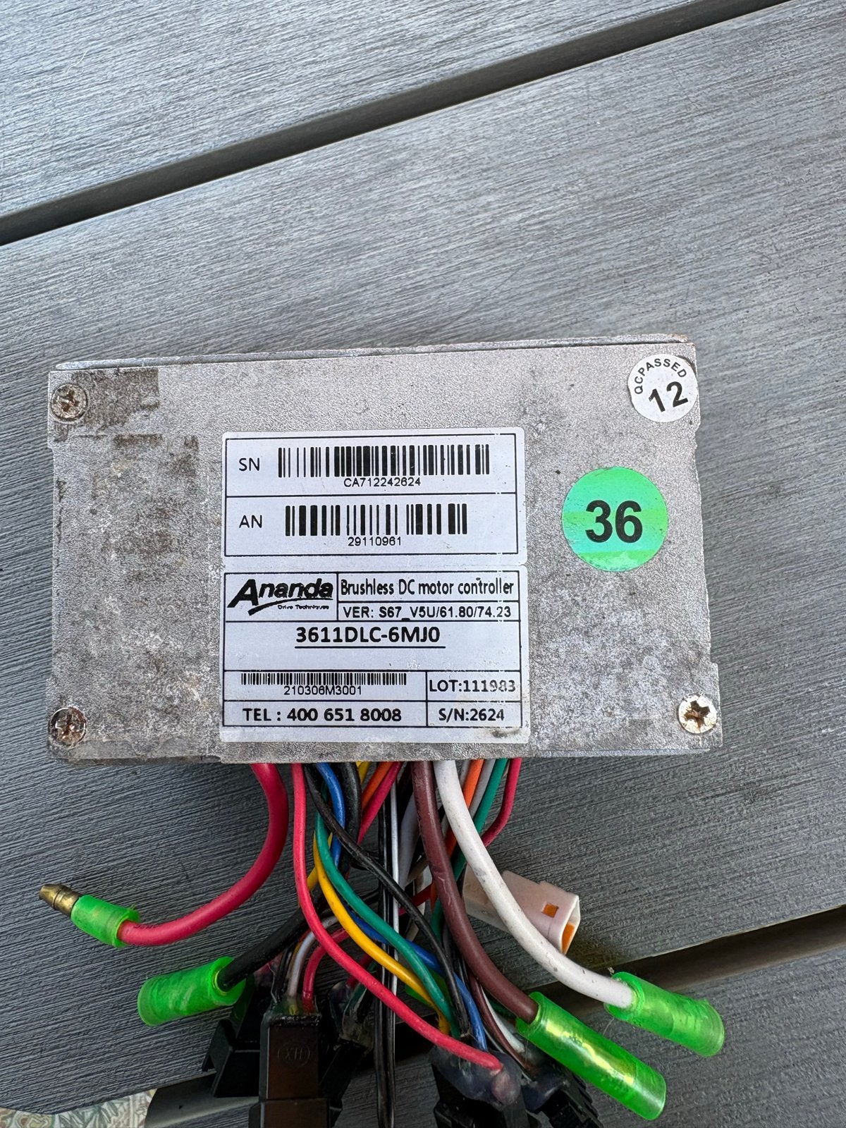Ananda Brushless DC motor controller 3611DLC-6MJ0, Elektrische fiets, Gebruikt, Ophalen of Verzenden, Motor