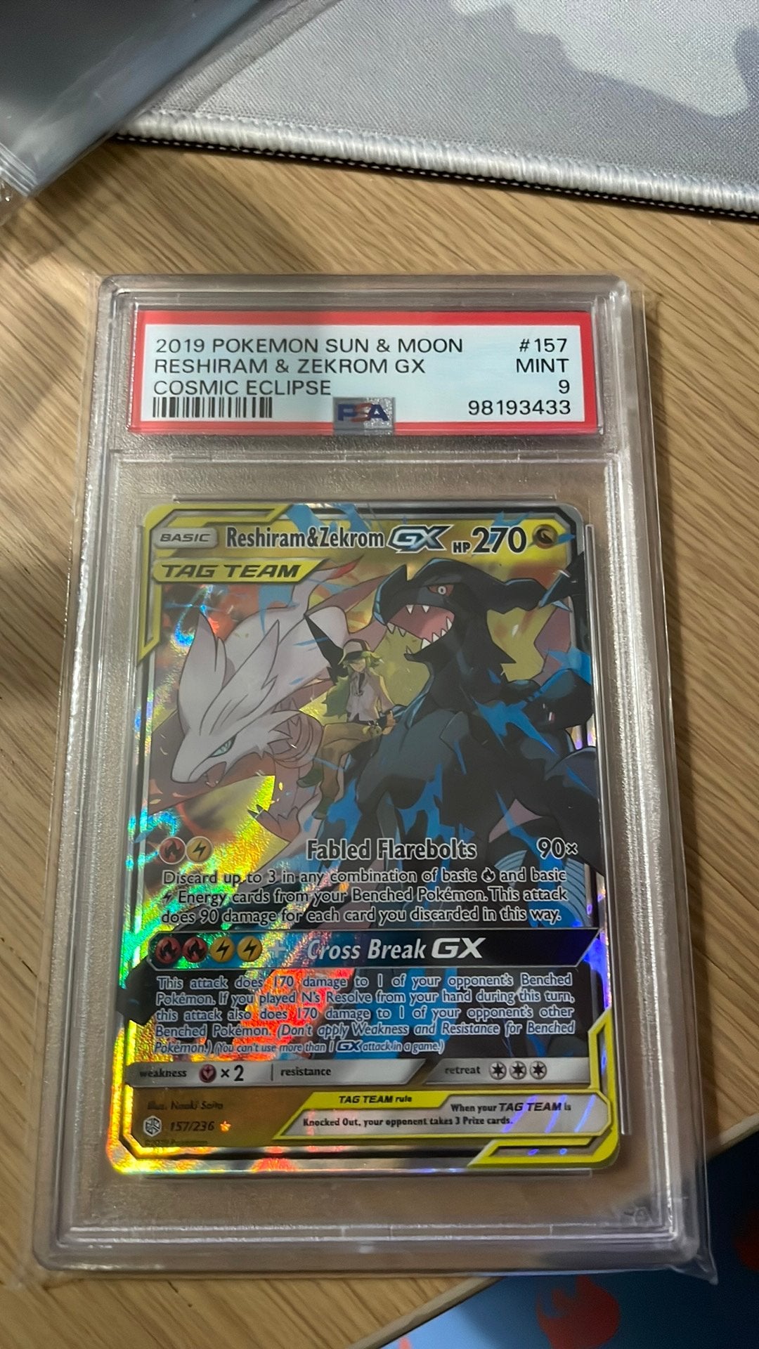 Zekrom Reshiram 157/236 - Cosmic Eclipse Tag Team - PSA 9, Ophalen of Verzenden, Zo goed als nieuw