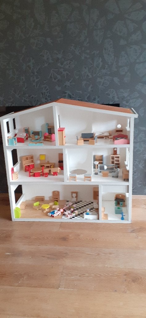 Groot houten poppenhuis met 3 verdiepingen, Ophalen, Gebruikt, Poppenhuis