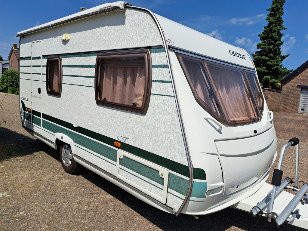 Chateau Calista 430 CT Mover,Fietsenrek,Voortent, Eindkeuken, Caravans en Kamperen, Chateau, Schokbreker, Bedrijf, Treinzit