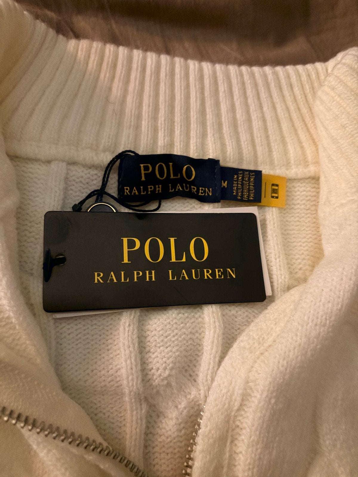 Polo Ralph Lauren kabelgebreide trui met rits, maat M, Kleding | Heren, Ophalen of Verzenden, Nieuw, Maat 48/50 (M), Wit