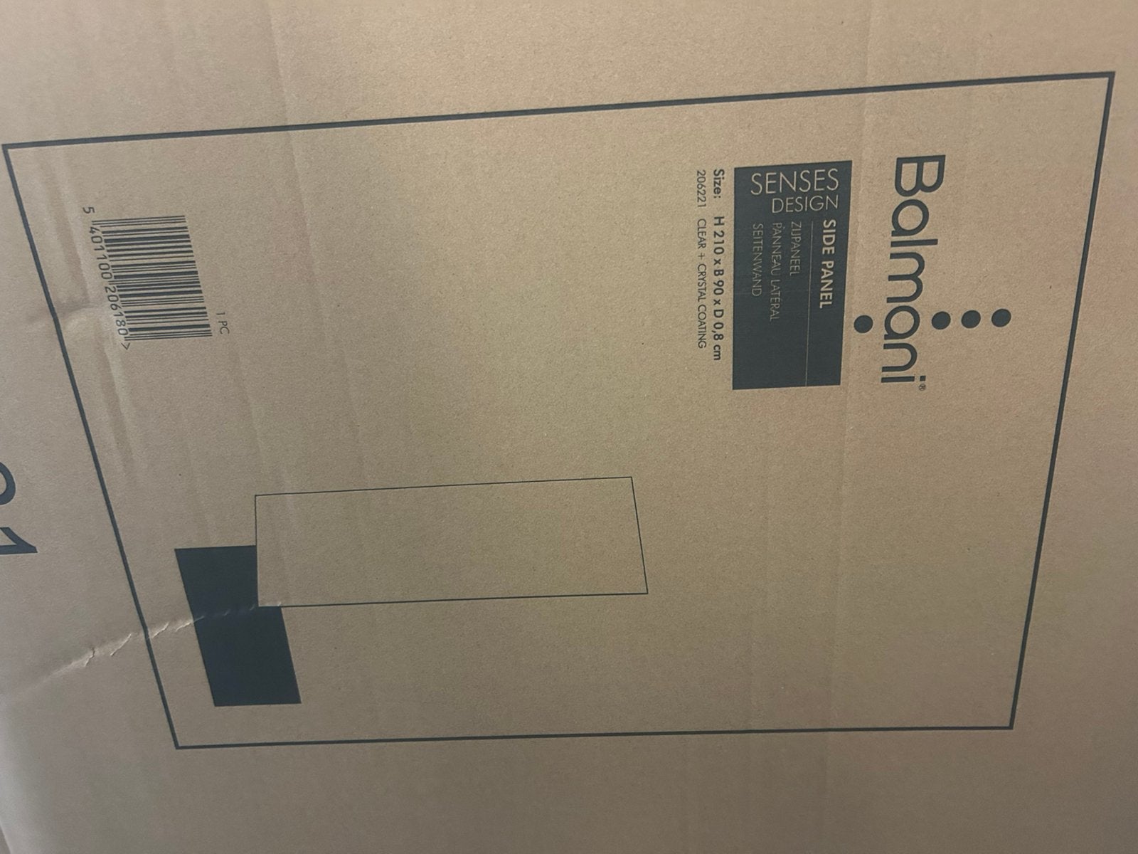 Balmani senses design zijpaneel 90cmx210cm glas met coating, Ophalen, 200 cm of meer, Overige typen, Nieuw