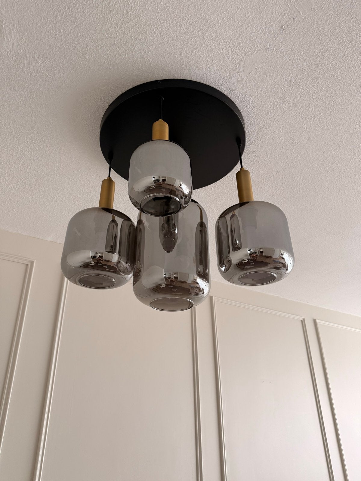 Moderne hanglamp met 5 lichtpunten - in hoogte verstelbaar, Ophalen, Japandi, Overige fittingen, Zo goed als nieuw