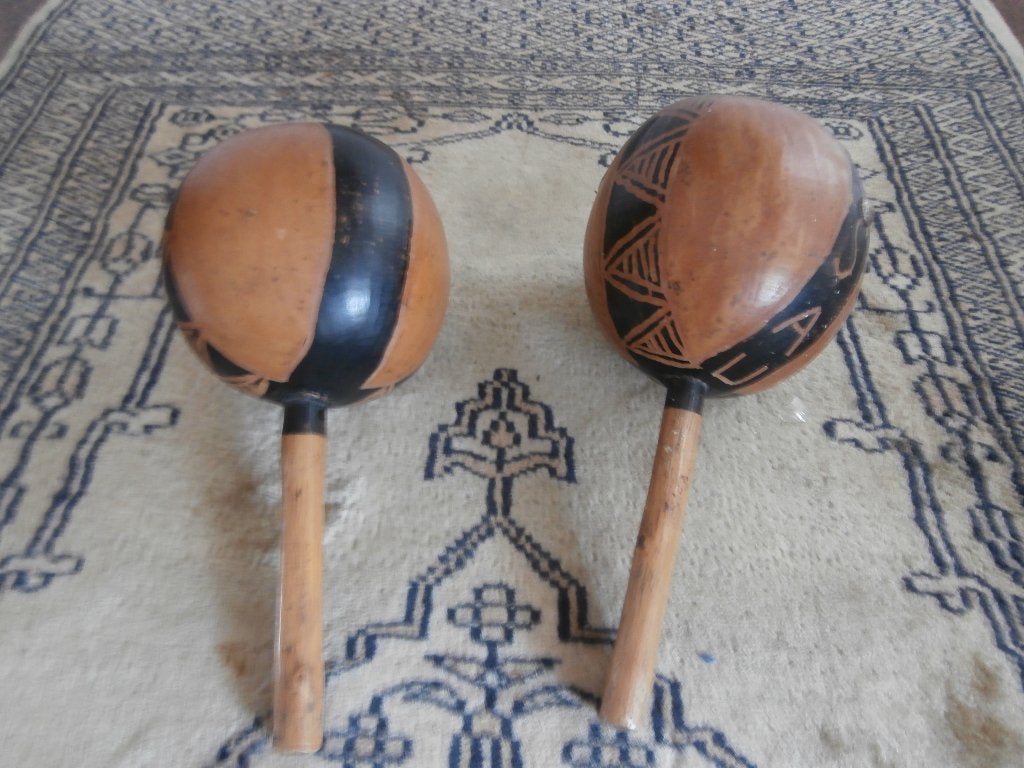 sambaballen hout muziekinstrument maraca antiek souvenir, Hout, Bruin, Afrika, Overige typen