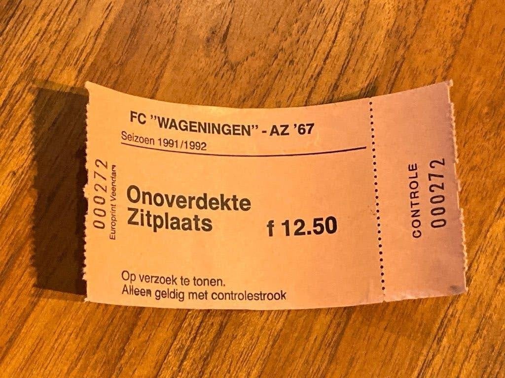 Ticket FC Wageningen - AZ'67 seizoen 1991/1992, Verzamelen, Ophalen of Verzenden, Zo goed als nieuw, AZ, Overige typen