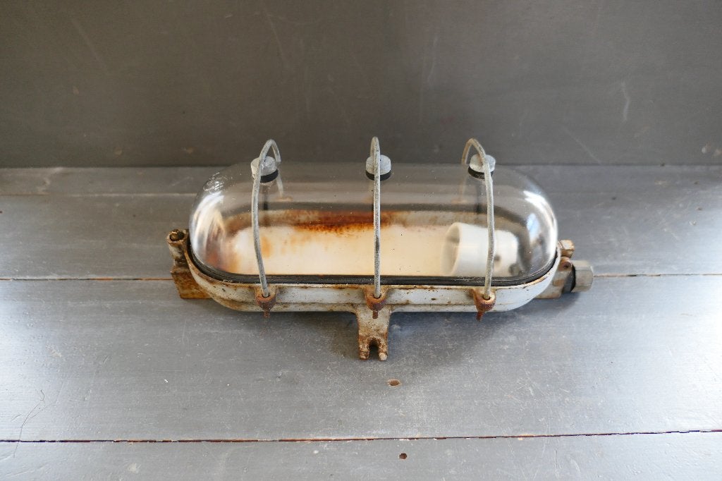 Vintage Gietijzeren kooilamp Industria Rotterdam Bully, Verzenden, Gebruikt, Glas, E27 (groot)