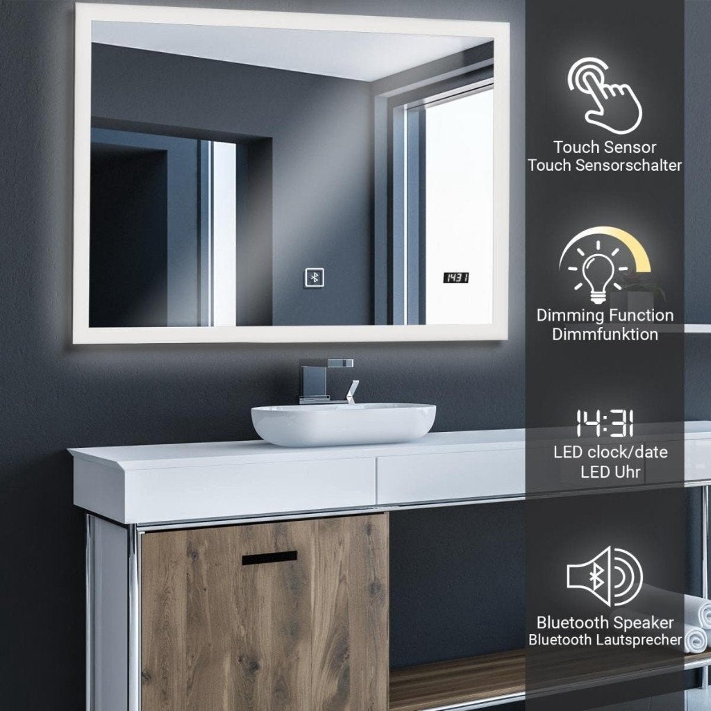 Badkamerspiegel LED 80x 60 cm, touch, NIEUW in doos, Nieuw, Ophalen of Verzenden, Minder dan 100 cm, Rechthoekig