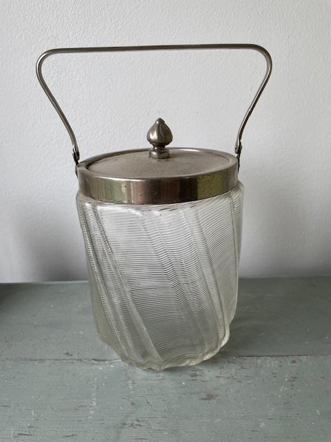 Antieke koekjespot van Fries draadglas. Pot hengsel deksel., Ophalen
