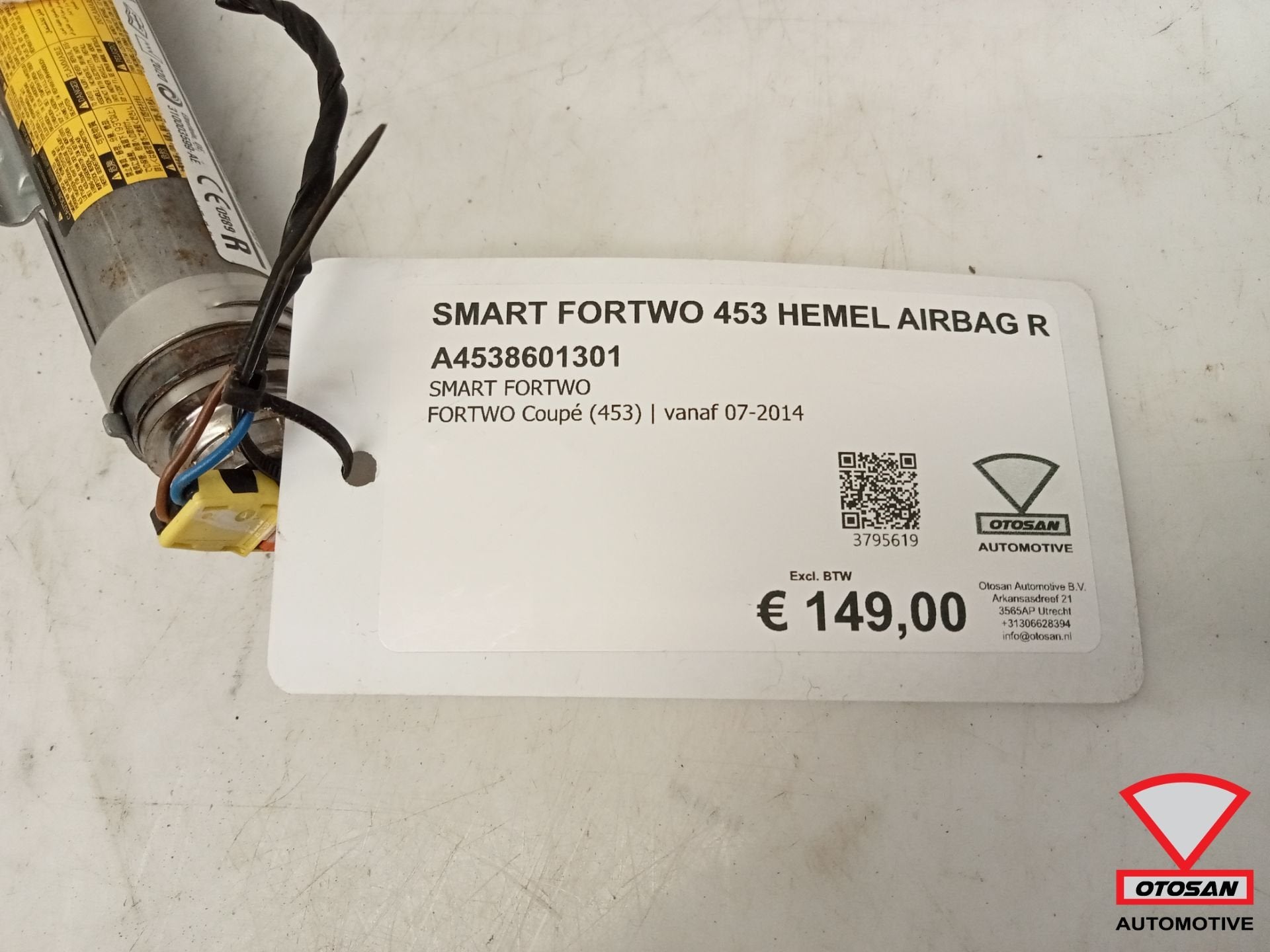Smart Fortwo 453 2015+ Hemel Dak Airbag Rechts A4538601401, Gebruikt, Mercedes-Benz AG, Ophalen of Verzenden, Mercedesstrasse 120
70372  Stuttgart, DE