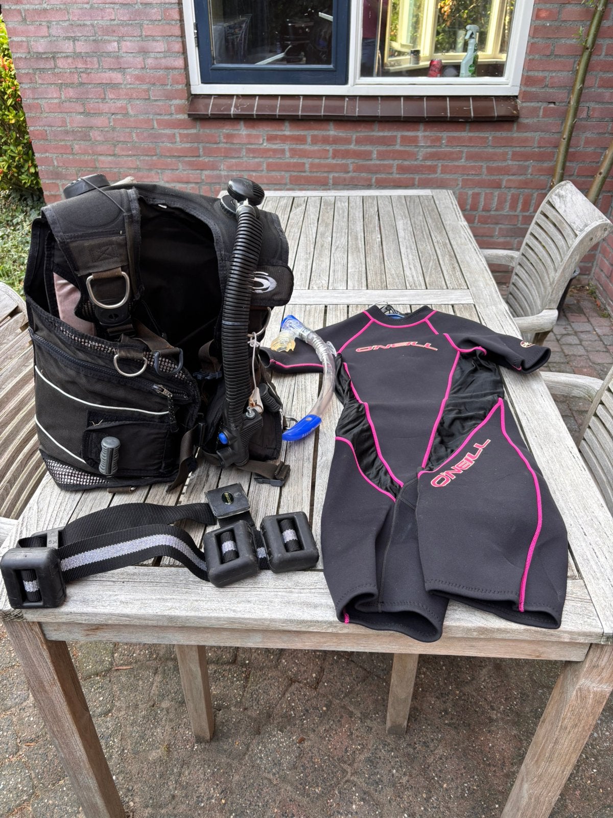 Duikset: Trimvest, loodgorden, wetsuit demes kort, Ophalen, Gebruikt, Trimvest of Wing