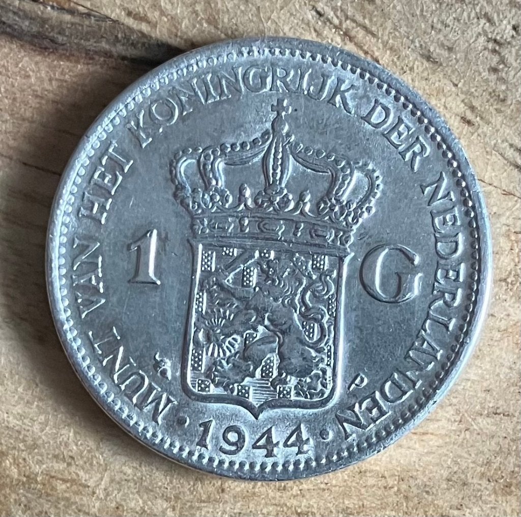 1 gulden 1944 Wilhelmina doorloper, Postzegels en Munten, Munten | Nederland, Ophalen, 1 gulden, Zilver, Koningin Wilhelmina