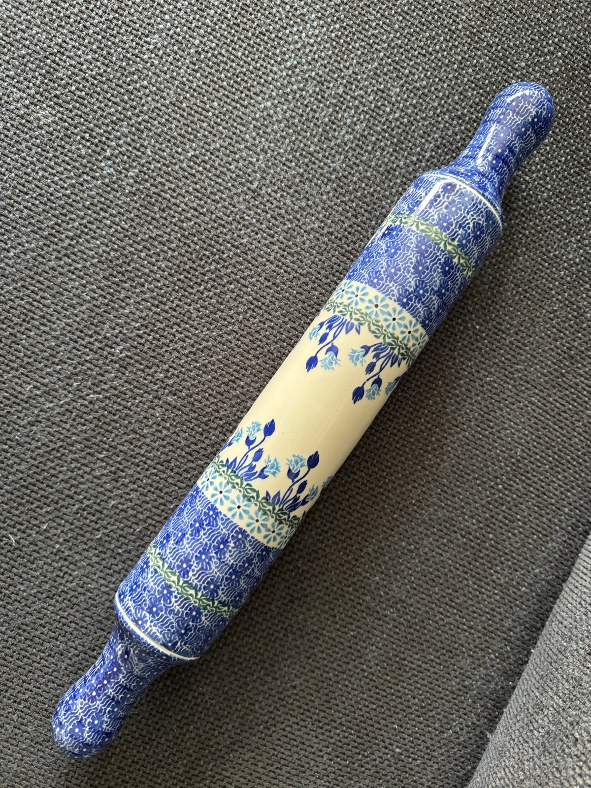 Bunzlau Castle Deegroller - Keramiek Blauw Patroon, Ophalen of Verzenden, Zo goed als nieuw, Steen/keramiek, Overige merken